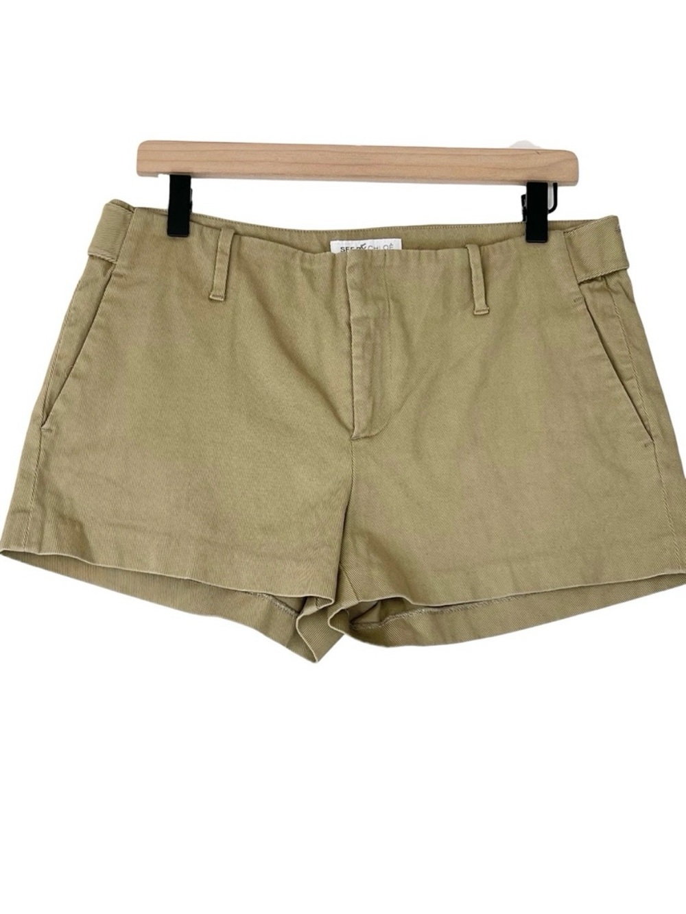 See by Chloe Khaki Shorts Sz 8 Tan Chino 2.5” Casual Summer Vacation Beach